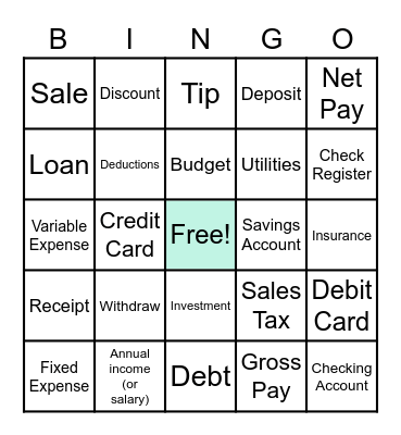 Budgeting Vocab BINGO Card
