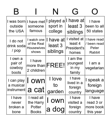 Get To Know You Baby Shower Bingo Card