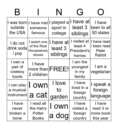 Get To Know You Baby Shower Bingo Card