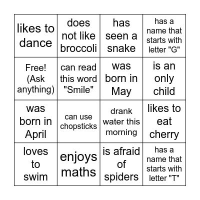 Find Someone Who Bingo Card