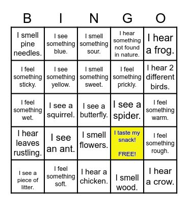 Nature Bingo.. Using your senses! Bingo Card