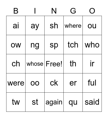 Phonics Bingo Card