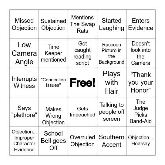 LHHS Mock Trial Bingo: 2021 Edition Bingo Card