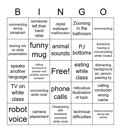 Pioneer School Bingo Card