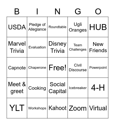 National 4-H Conference Bingo Card