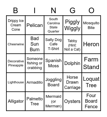 Southern Reel Bingo Card
