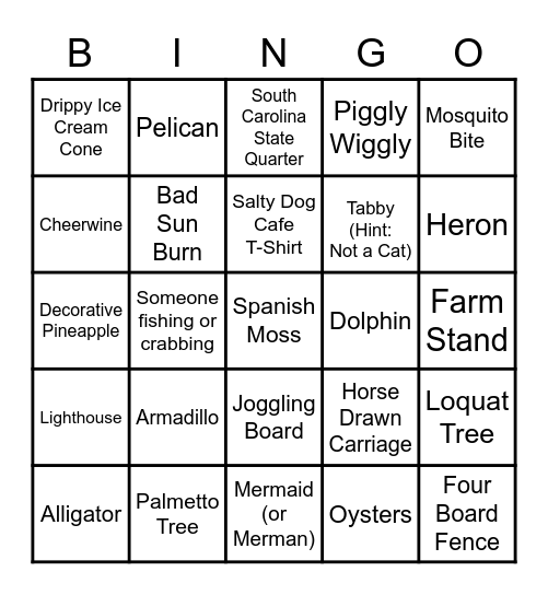 Southern Reel Bingo Card