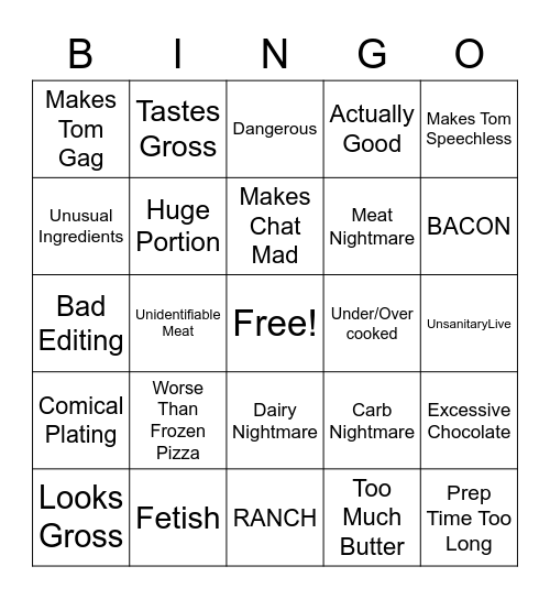 Chef's Bingo (UnsanityLive) Bingo Card