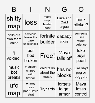 bedwars Bingo Card