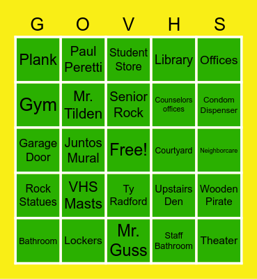 VHS Freshman Bingo Card