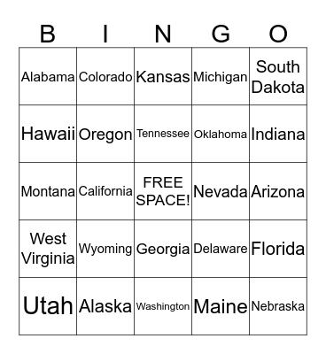 States of the US Bingo Card