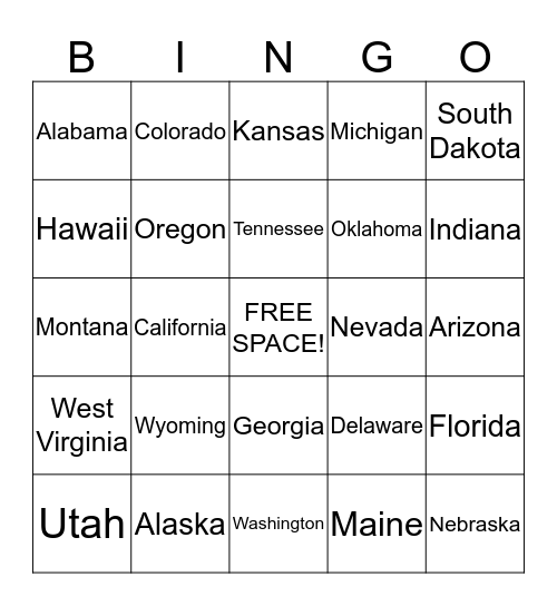 States of the US Bingo Card