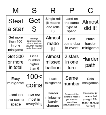 Super Mario Party Bingo Card