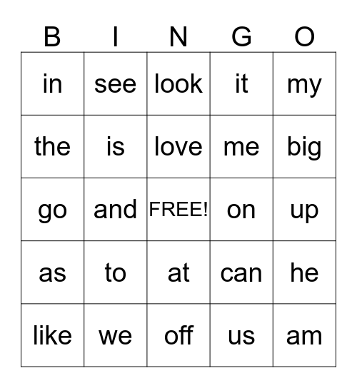 Level B Bingo Game Bingo Card