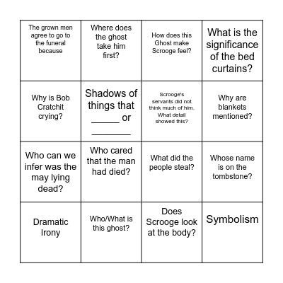 A Christmas Carol Stave 4 Bingo Card