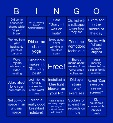 Remote Work Bingo Card