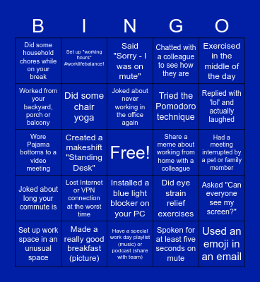 Remote Work Bingo Card