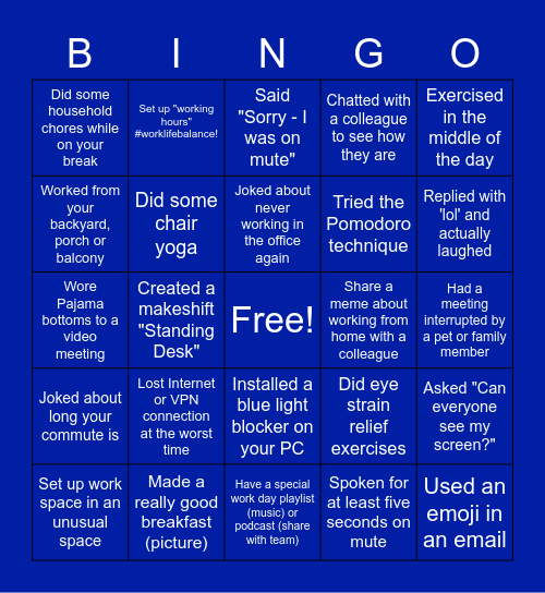 Remote Work Bingo Card