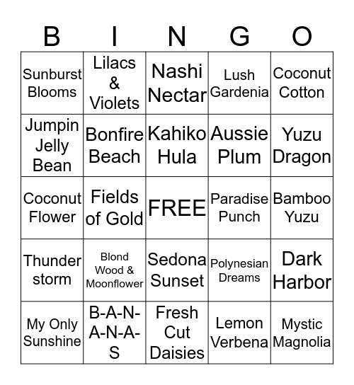 Scentsy Bingo Card