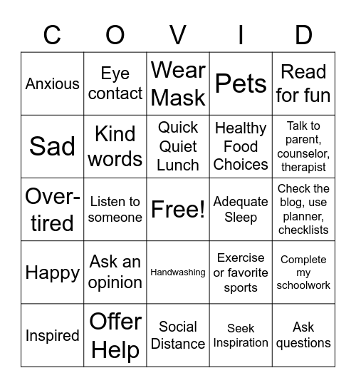 Welcome Back Bingo Card