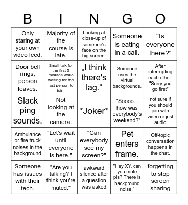 Corona Video Call Bingo Card