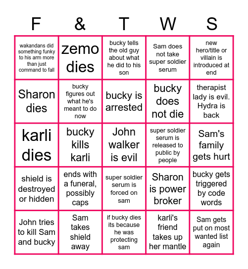 Falcon & The Winter Soldier Bingo Card