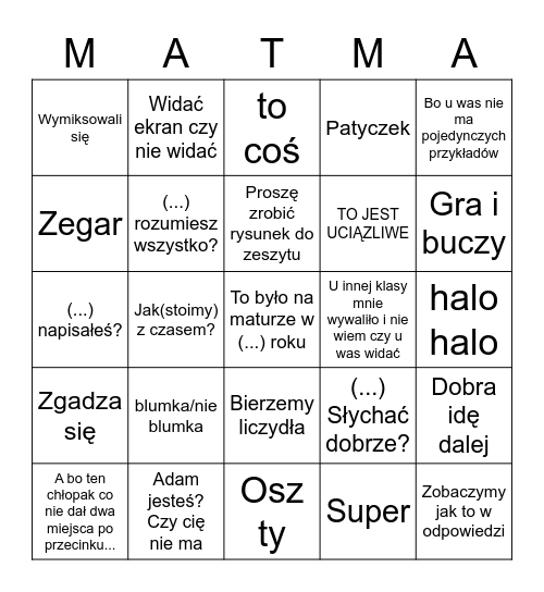 BINGO MATMA Bingo Card