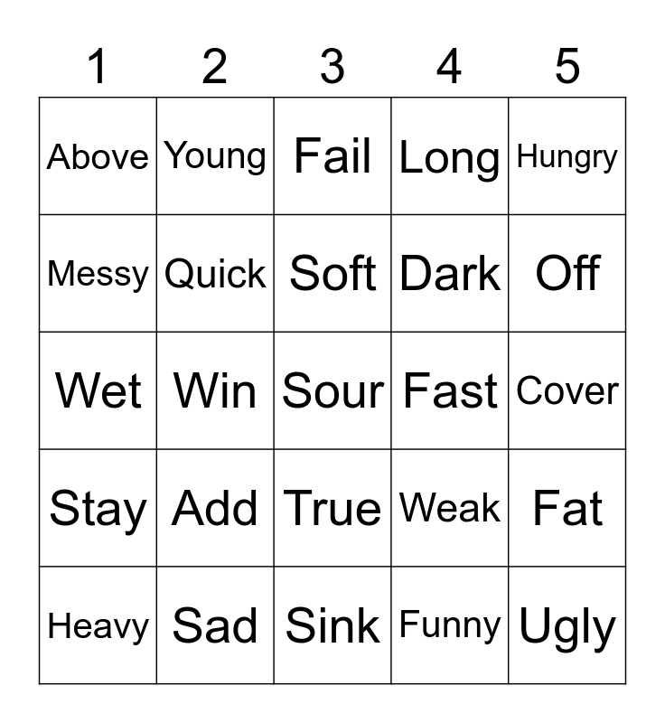 antonym-bingo-card