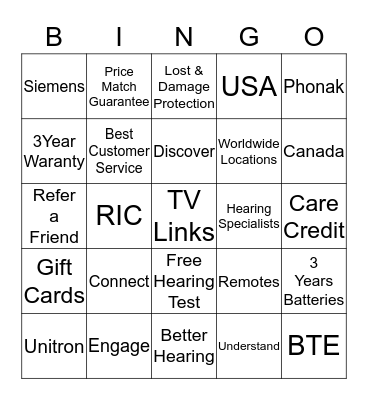 CONNECT HEARING Bingo Card