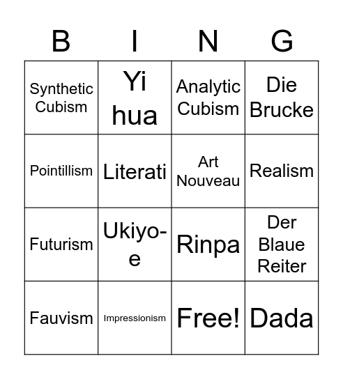 Term Review Bingo Card