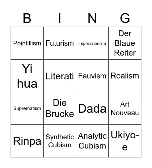 Term Review Bingo Card