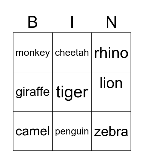 Animals Bingo Card