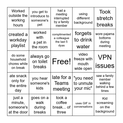 remote work bingo Card