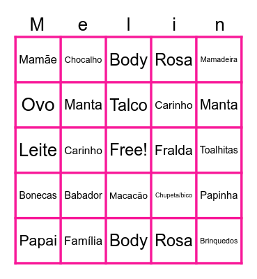 Melina Bingo Card