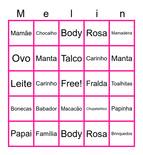 Melina Bingo Card