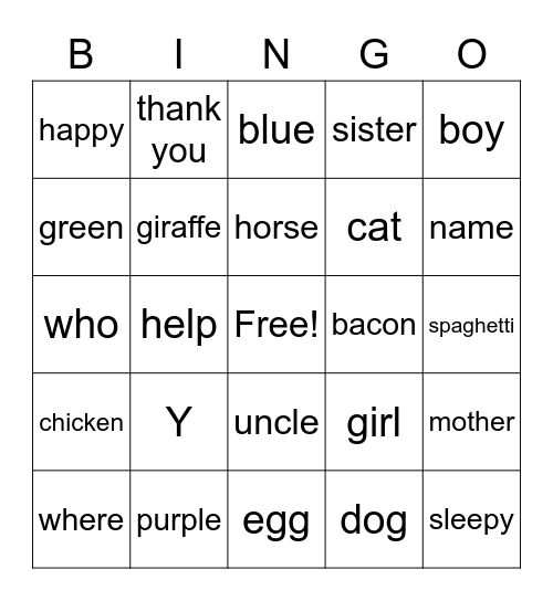 American Sign Languagehek Bingo Card