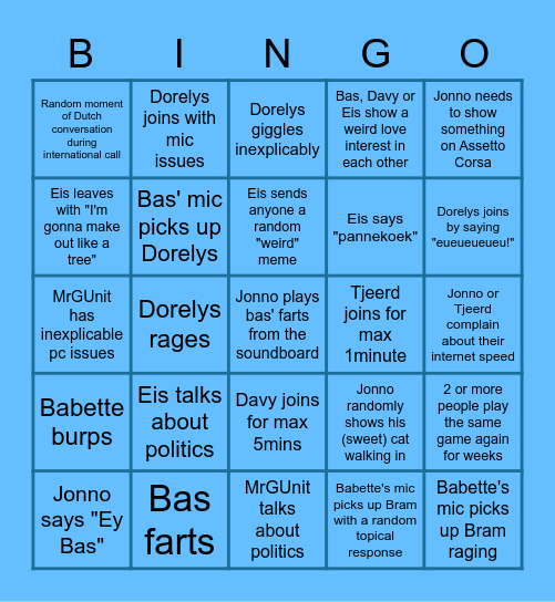 Bad Habits Bingo Card