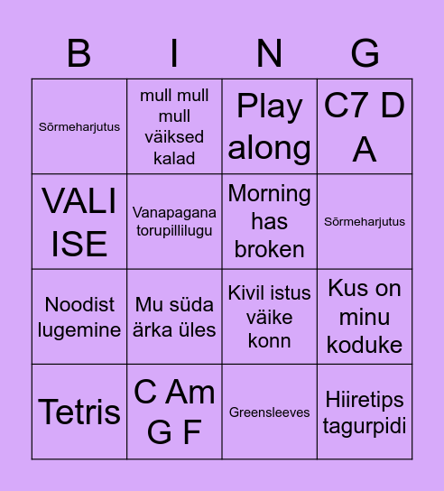 UKULELE BINGO Card