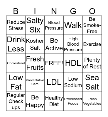 Heart Healthy Bingo Card