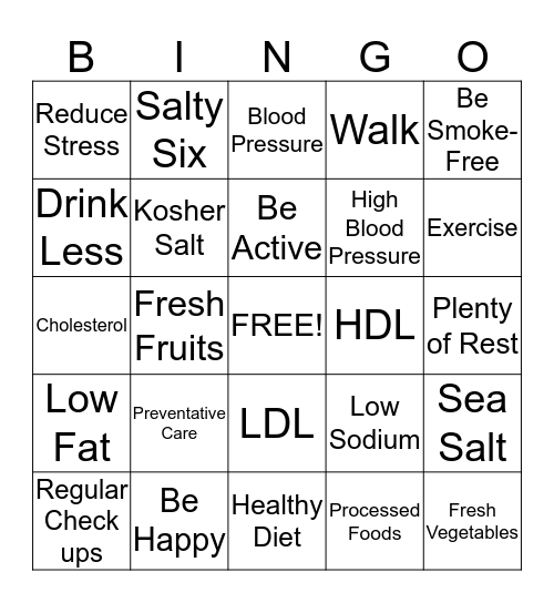 Heart Healthy Bingo Card