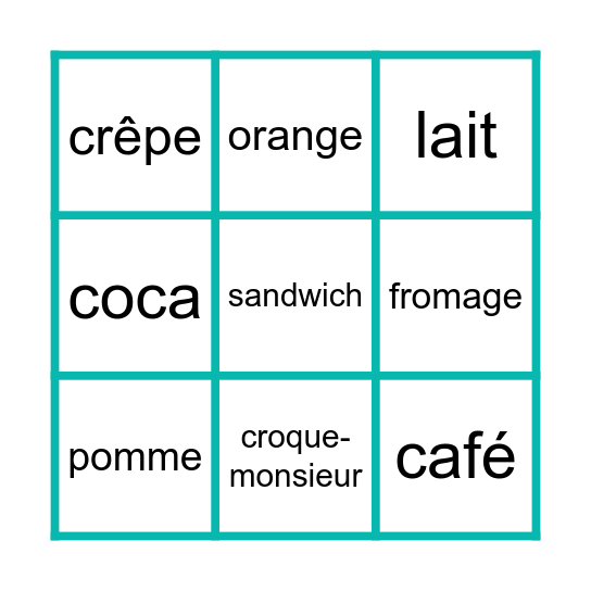 Au cafe Bingo Card
