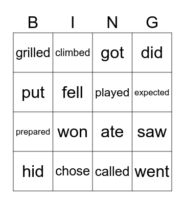 Irregular verbs Bingo Card