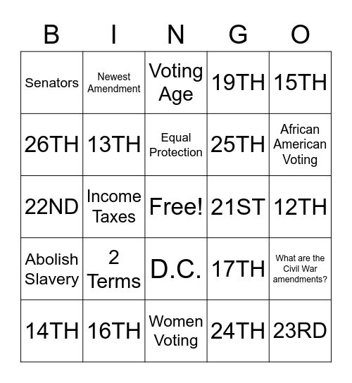 Amendment 11-27 BINGO! Bingo Card