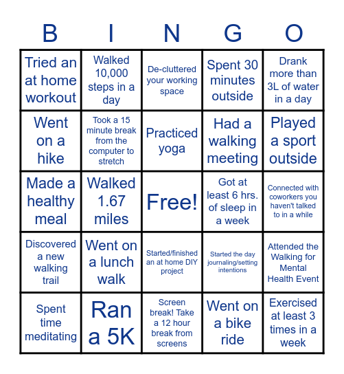 May Wellness Challenge Bingo Card