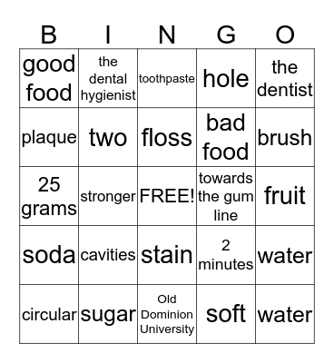 Dental Hygiene Bingo! Bingo Card