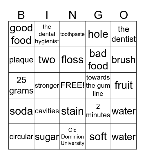 Dental Hygiene Bingo! Bingo Card