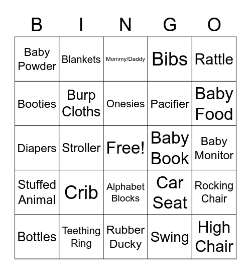 Oh Baby Bingo Card