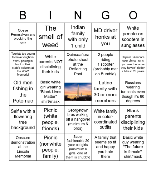 Running in DC in the Spring Bingo Card