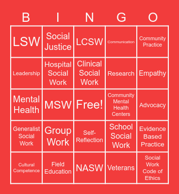 Social Work Bingo Card