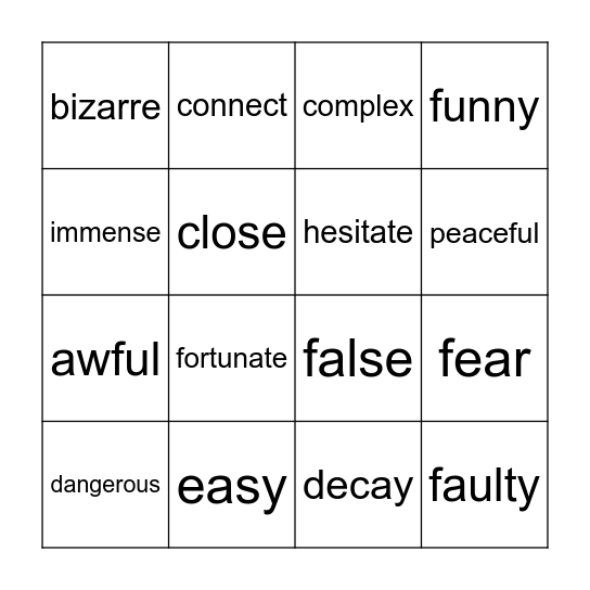 Synonyms Bingo Card